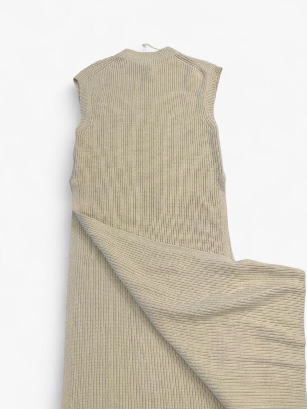 Sleeveless Ribbed Knit Maxi Dress — Beige